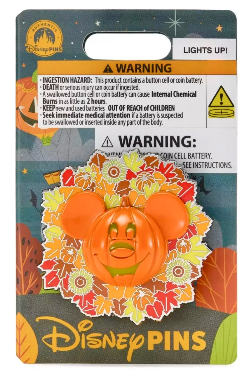 2025 Disney Parks The Halloween Mickey Mouse Pumpkin Wreath Light Up OE Pin