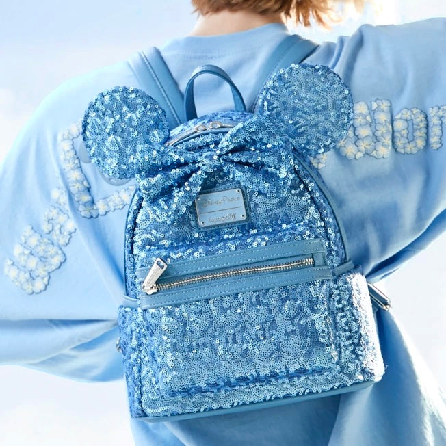 Disney Parks Loungefly Mini Backpack Blue Sequin Minnie Mouse Hydrangea