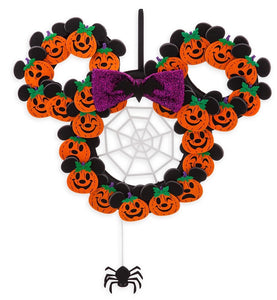 Disney Parks 2021 Minnie Mouse Pumpkin Spider Web Halloween Wreath