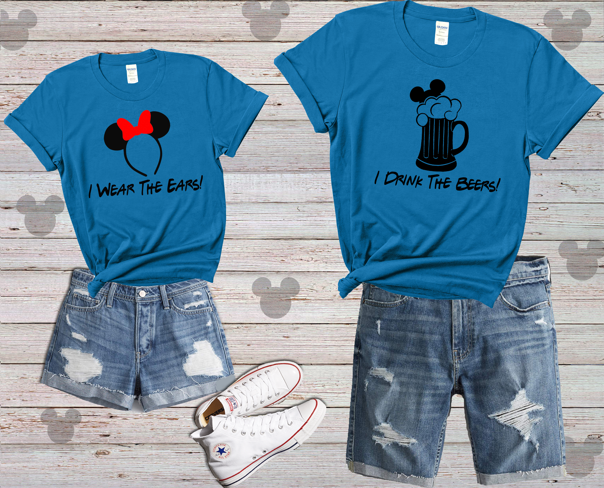 I Wear The Ears and I Drink The Beers Shirt, Disney Couples Shirt, Disney Vacation Shirt, Bride and Groom Shirts, Disney World Matching Tee Adult