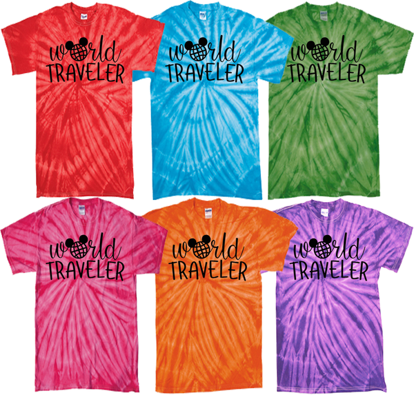 World Traveler T-Shirt, World Traveler Tie Dye Tee Shirt, Disney Matching Tie Dye Shirts, Disney Vacation Tie Dye T-Shirts, Disney Tie Dye